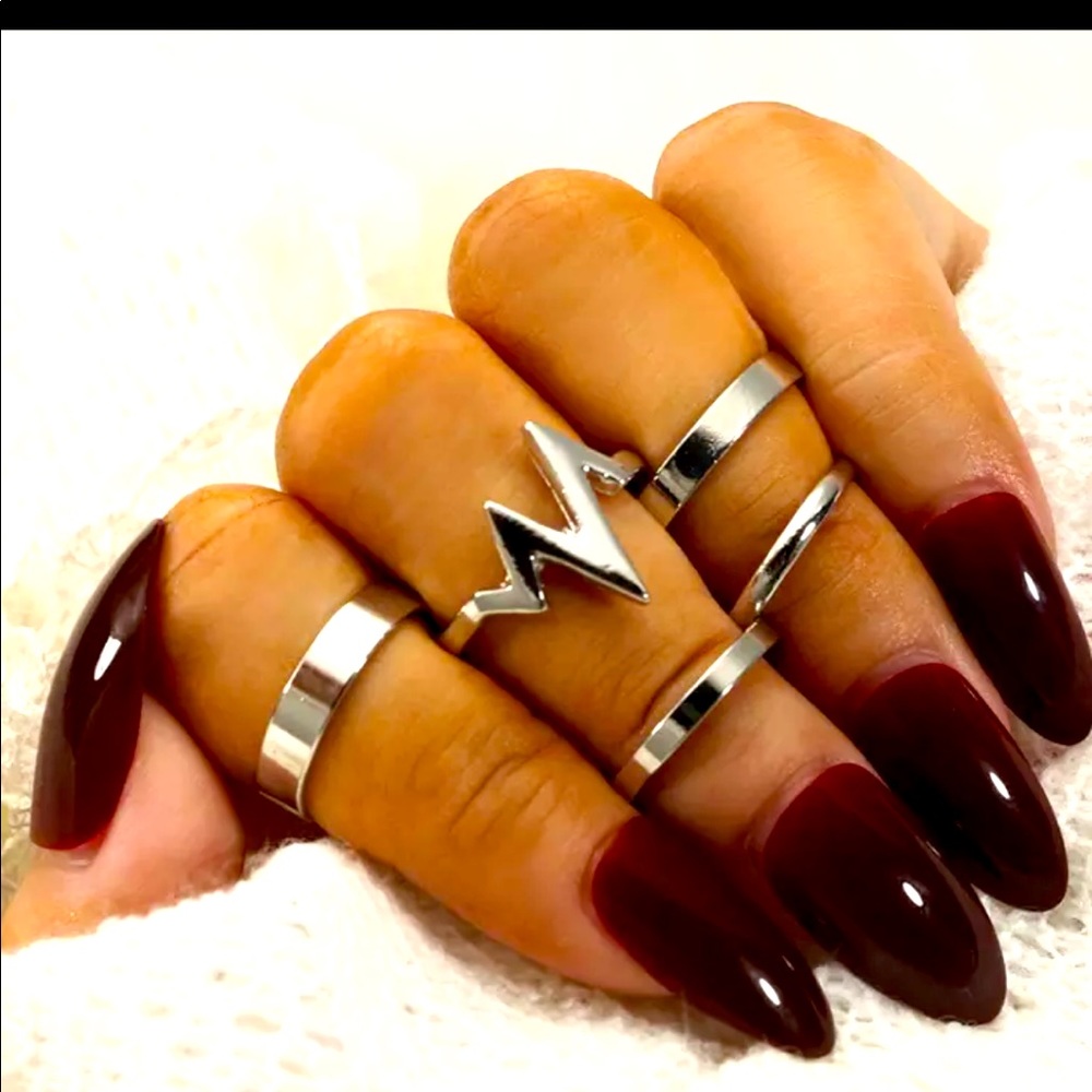 5 piece Silver MIDI Boho Vintage Ring Set